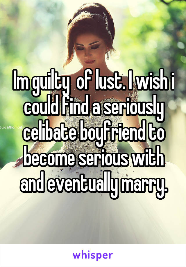 Im guilty  of lust. I wish i could find a seriously celibate boyfriend to become serious with and eventually marry.