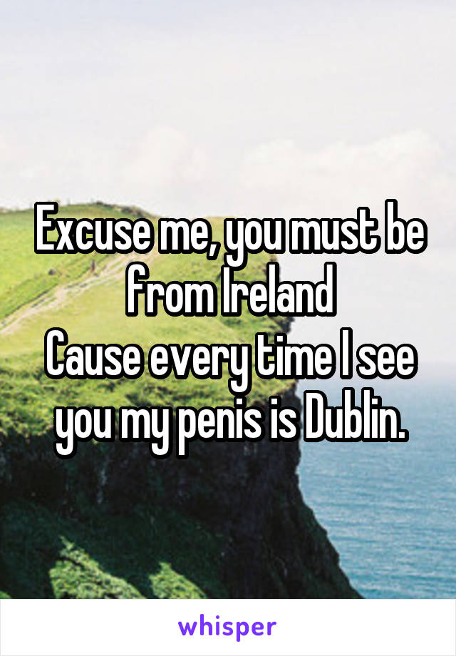 Excuse me, you must be from Ireland
Cause every time I see you my penis is Dublin.