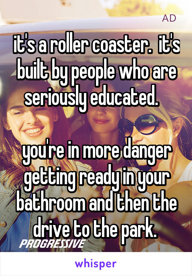 it's a roller coaster.  it's built by people who are seriously educated.   

you're in more danger getting ready in your bathroom and then the drive to the park. 