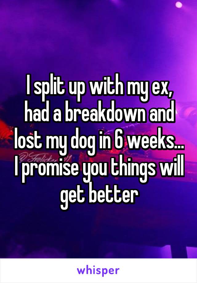 I split up with my ex, had a breakdown and lost my dog in 6 weeks... I promise you things will get better
