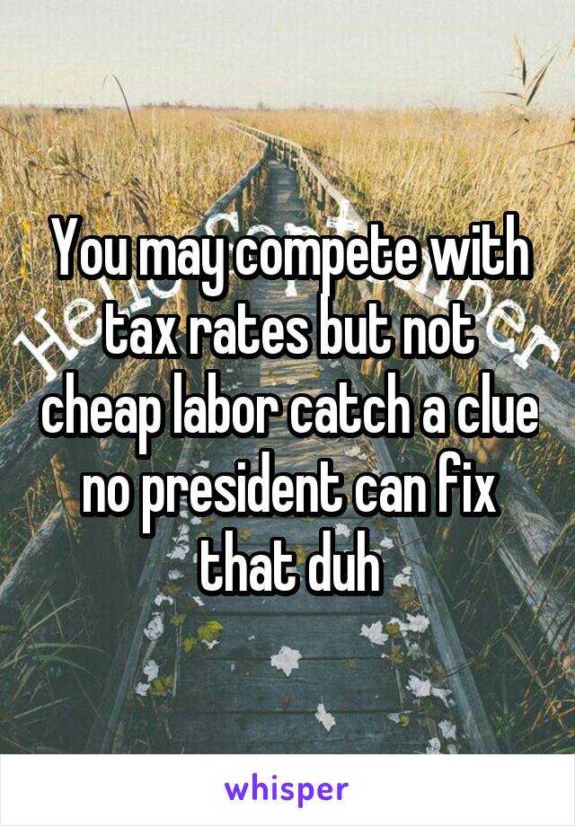 You may compete with tax rates but not cheap labor catch a clue no president can fix that duh