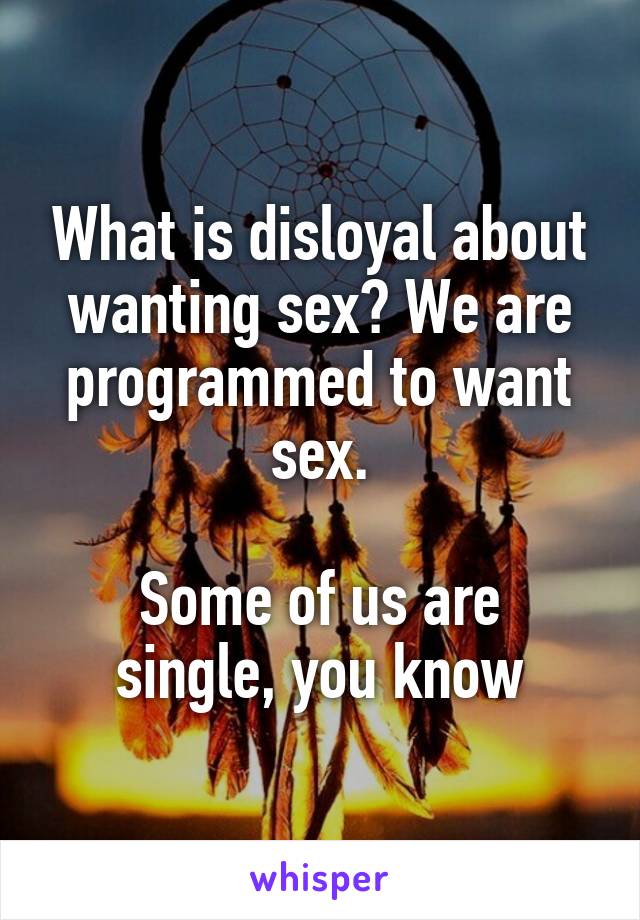 What is disloyal about wanting sex? We are programmed to want sex.

Some of us are single, you know