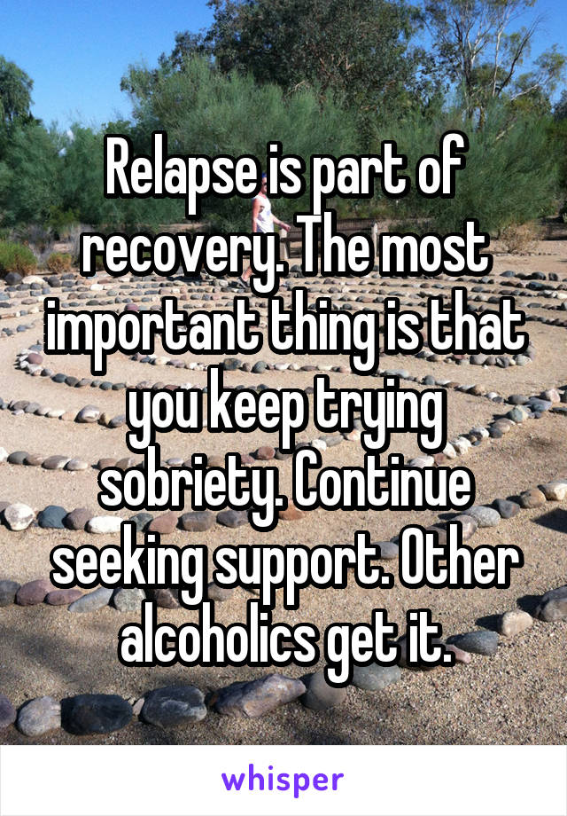 Relapse is part of recovery. The most important thing is that you keep trying sobriety. Continue seeking support. Other alcoholics get it.