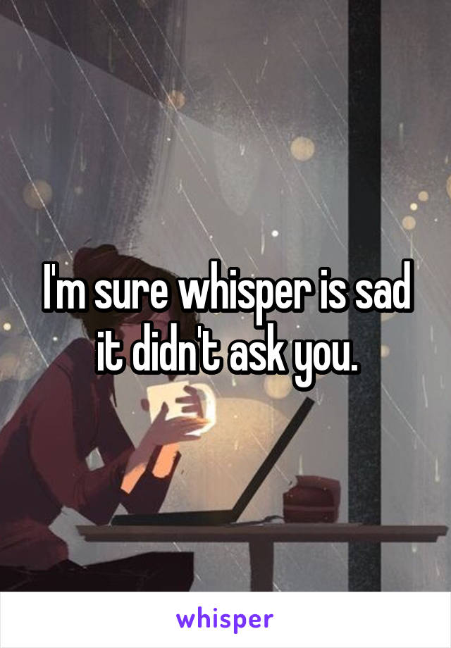 I'm sure whisper is sad it didn't ask you.
