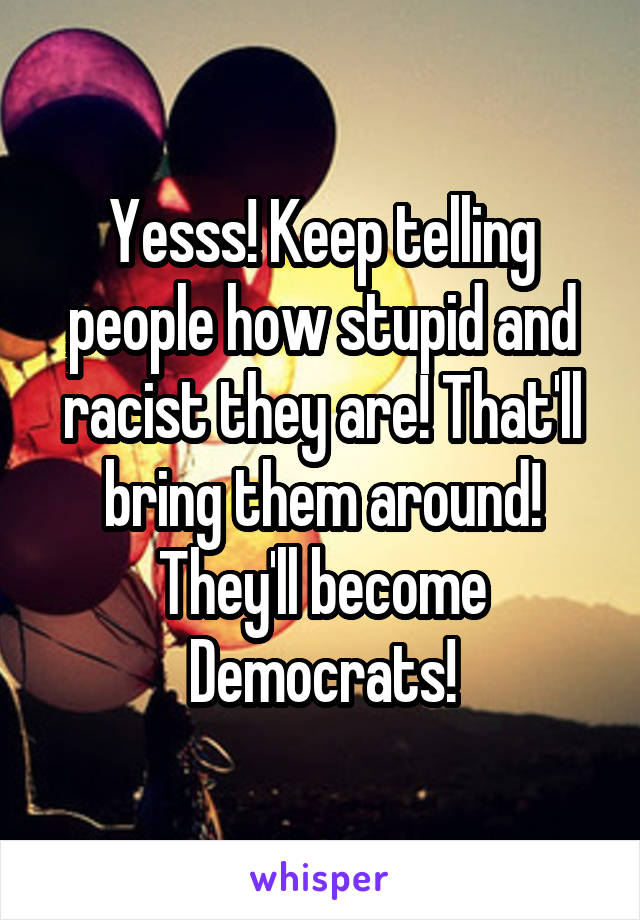 Yesss! Keep telling people how stupid and racist they are! That'll bring them around! They'll become Democrats!