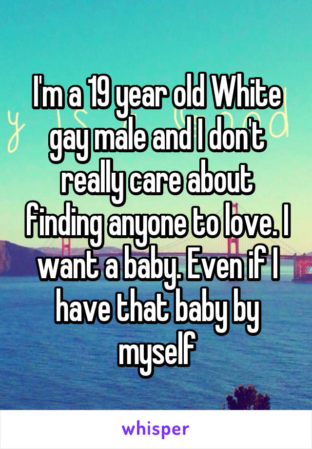I'm a 19 year old White gay male and I don't really care about finding anyone to love. I want a baby. Even if I have that baby by myself
