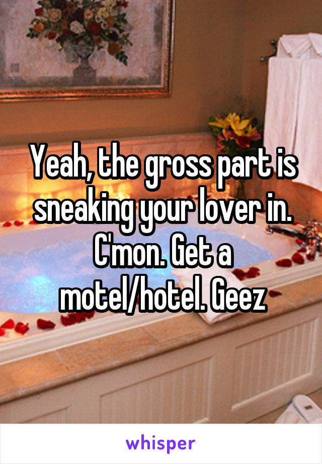 Yeah, the gross part is sneaking your lover in. C'mon. Get a motel/hotel. Geez