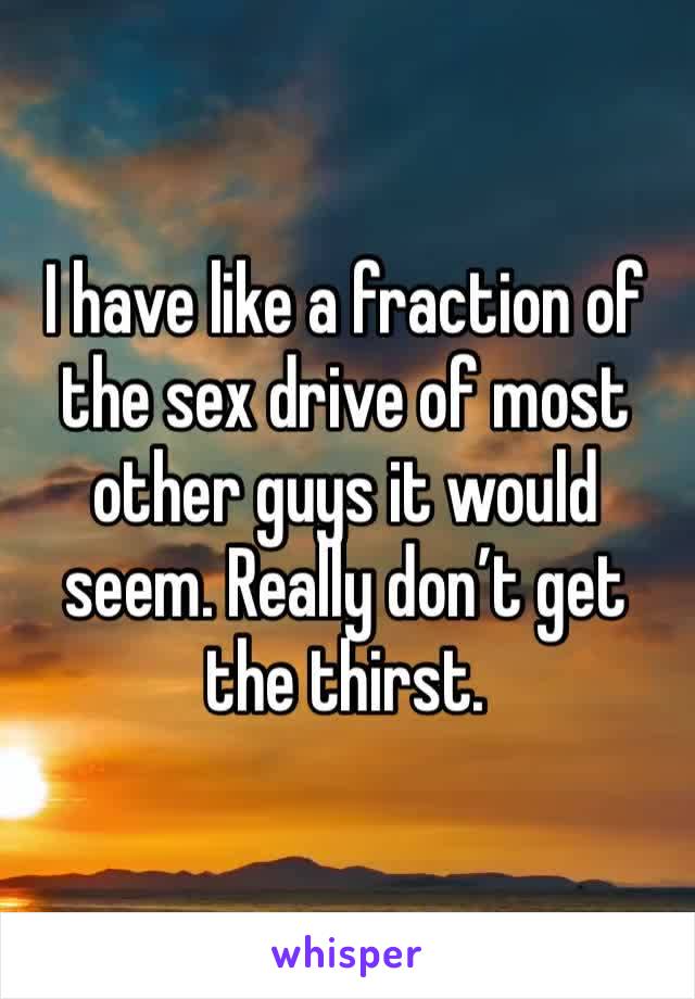 I have like a fraction of the sex drive of most other guys it would seem. Really don’t get the thirst. 