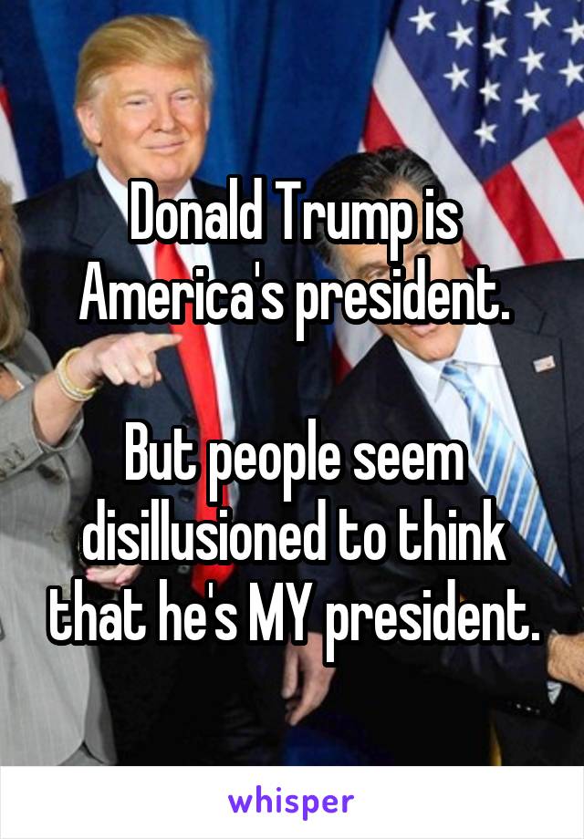 Donald Trump is America's president.

But people seem disillusioned to think that he's MY president.