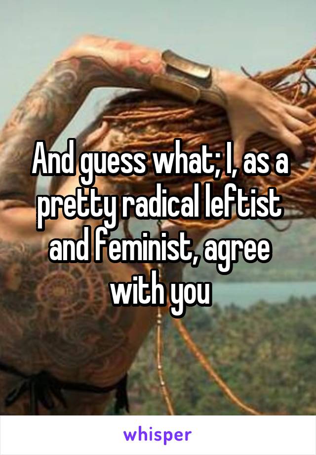 And guess what; I, as a pretty radical leftist and feminist, agree with you