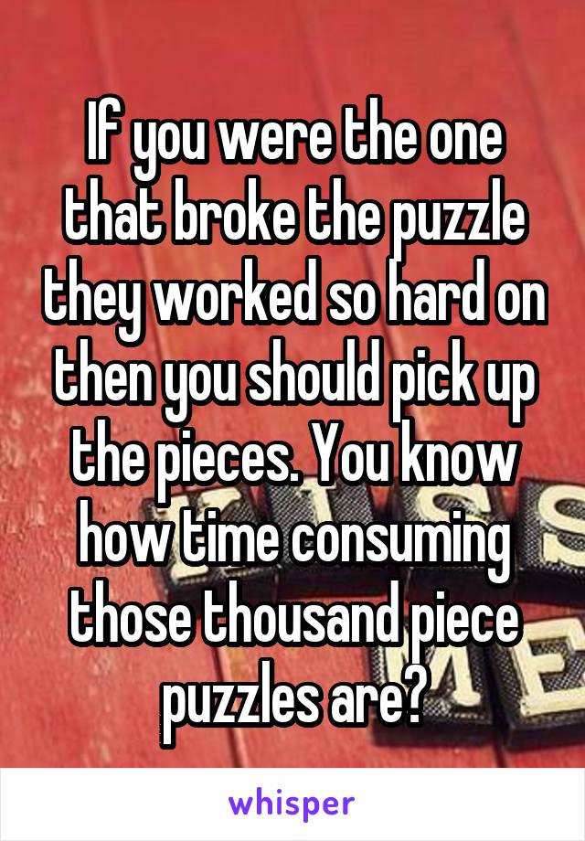 If you were the one that broke the puzzle they worked so hard on then you should pick up the pieces. You know how time consuming those thousand piece puzzles are?