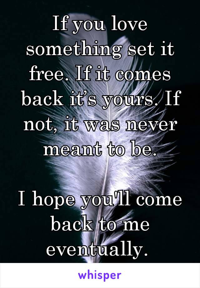 If you love something set it free. If it comes back it’s yours. If not, it was never meant to be.

I hope you'll come back to me eventually. 