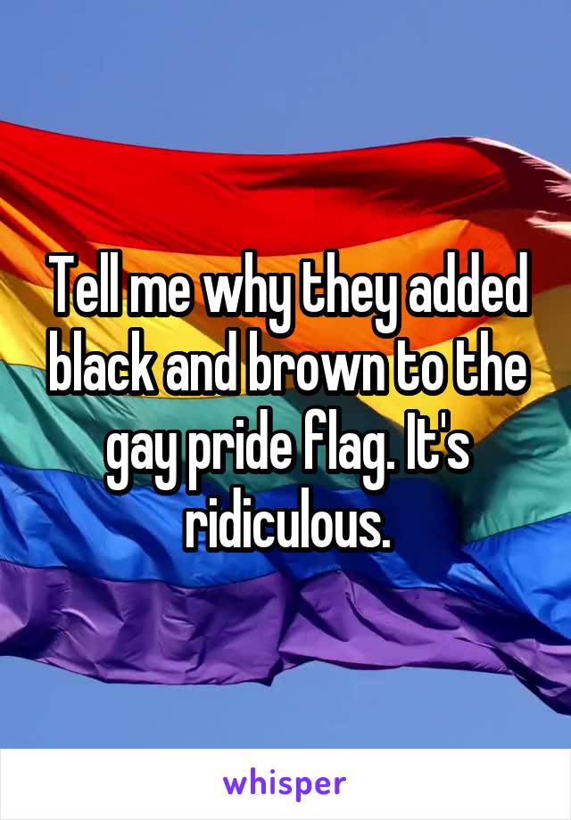 Tell me why they added black and brown to the gay pride flag. It's ridiculous.