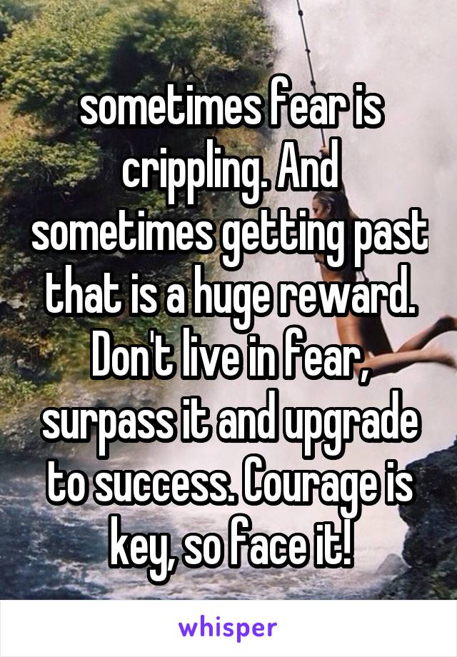 sometimes fear is crippling. And sometimes getting past that is a huge reward. Don't live in fear, surpass it and upgrade to success. Courage is key, so face it!