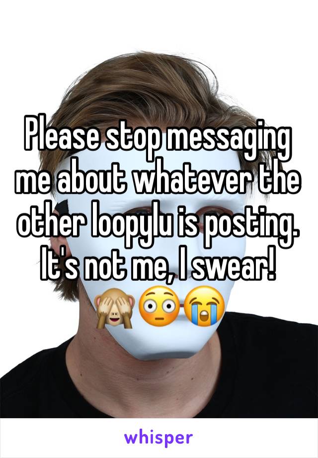 Please stop messaging me about whatever the other loopylu is posting. It's not me, I swear! 
🙈😳😭