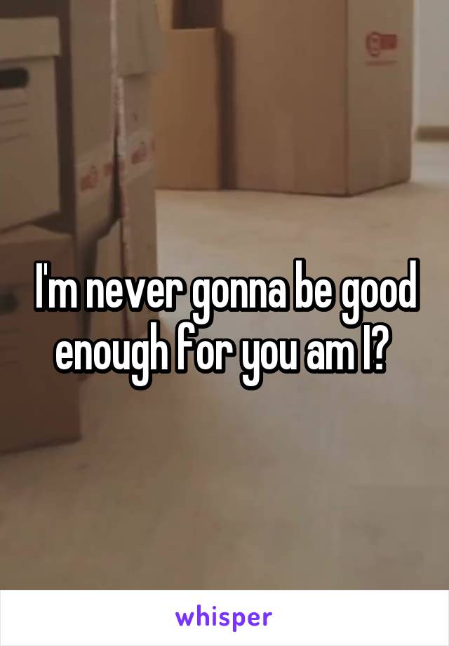 I'm never gonna be good enough for you am I? 