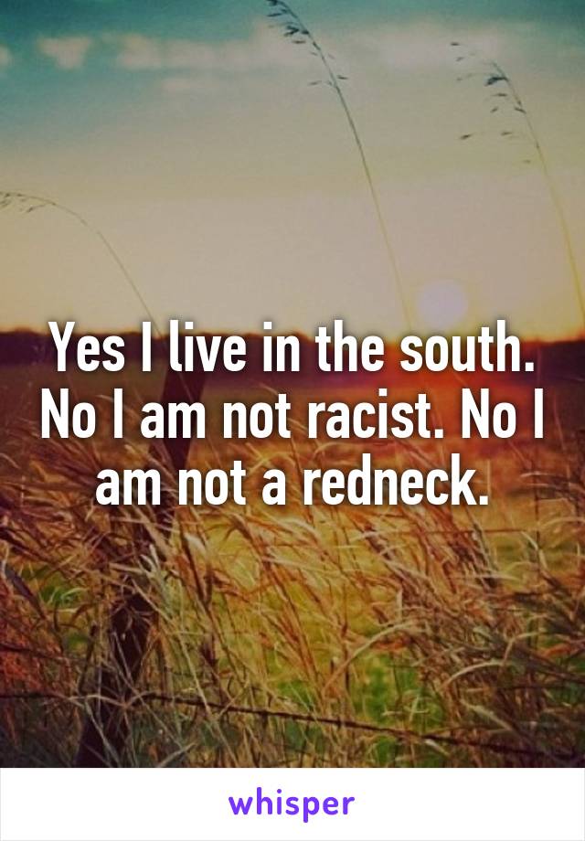 Yes I live in the south. No I am not racist. No I am not a redneck.
