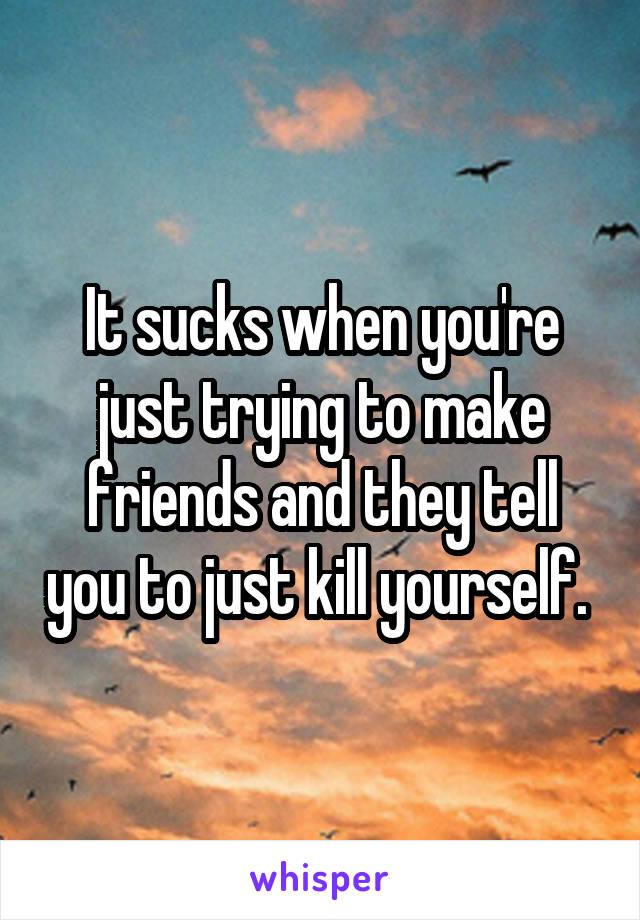 It sucks when you're just trying to make friends and they tell you to just kill yourself. 