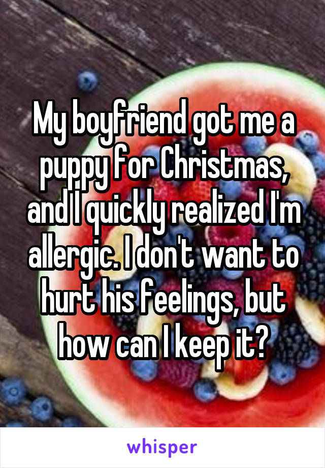 My boyfriend got me a puppy for Christmas, and I quickly realized I'm allergic. I don't want to hurt his feelings, but how can I keep it?