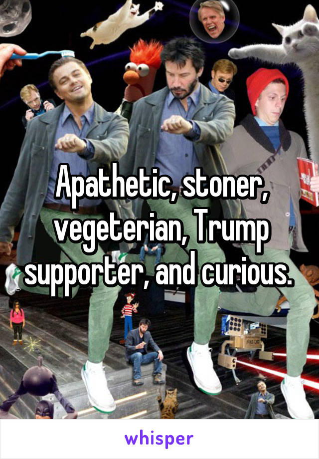 Apathetic, stoner, vegeterian, Trump supporter, and curious. 