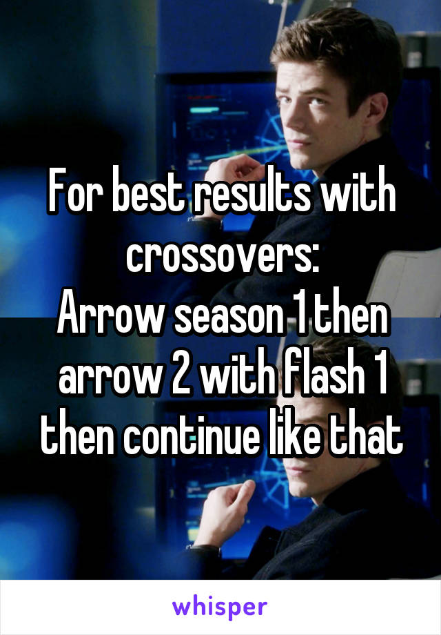 For best results with crossovers:
Arrow season 1 then arrow 2 with flash 1 then continue like that