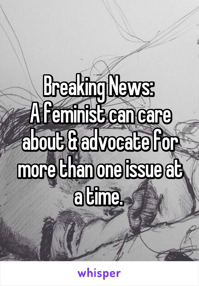 Breaking News: 
A feminist can care about & advocate for more than one issue at a time. 