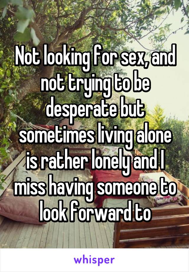 Not looking for sex, and not trying to be desperate but sometimes living alone is rather lonely and I miss having someone to look forward to