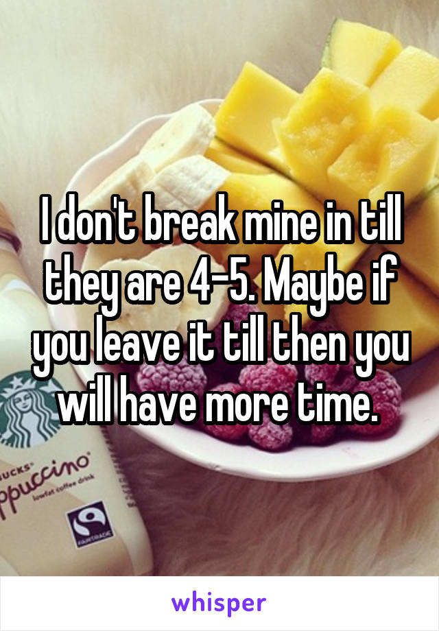 I don't break mine in till they are 4-5. Maybe if you leave it till then you will have more time. 