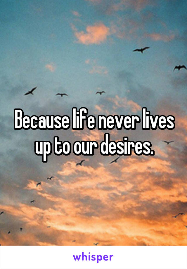 Because life never lives up to our desires.
