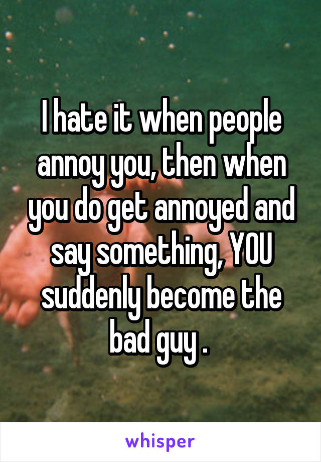 I hate it when people annoy you, then when you do get annoyed and say something, YOU suddenly become the bad guy . 