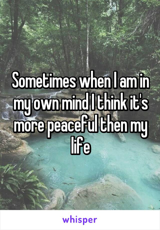 Sometimes when I am in my own mind I think it's more peaceful then my life