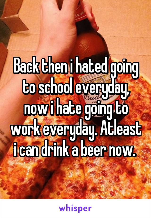 Back then i hated going to school everyday, now i hate going to work everyday. Atleast i can drink a beer now. 