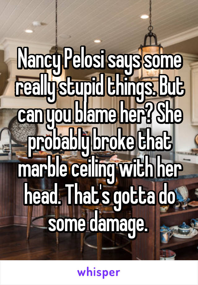 Nancy Pelosi says some really stupid things. But can you blame her? She probably broke that marble ceiling with her head. That's gotta do some damage. 