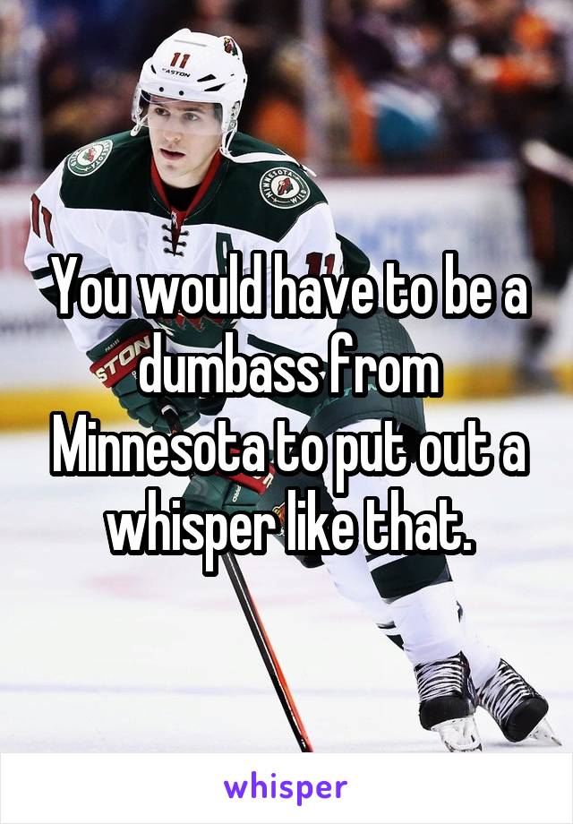 You would have to be a dumbass from Minnesota to put out a whisper like that.