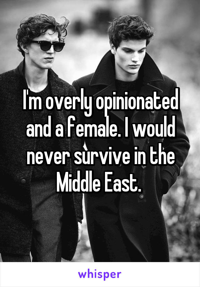 I'm overly opinionated and a female. I would never survive in the Middle East. 