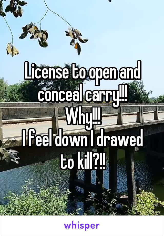 License to open and conceal carry!!!
Why!!!
I feel down I drawed to kill?!!