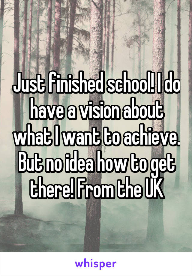Just finished school! I do have a vision about what I want to achieve. But no idea how to get there! From the UK
