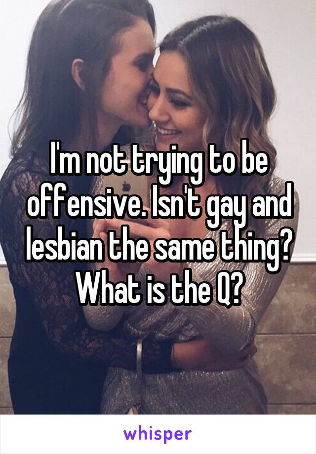 I'm not trying to be offensive. Isn't gay and lesbian the same thing? What is the Q?