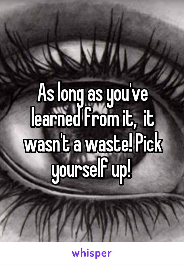 As long as you've learned from it,  it wasn't a waste! Pick yourself up! 