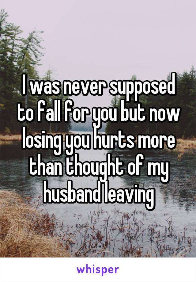 I was never supposed to fall for you but now losing you hurts more than thought of my husband leaving