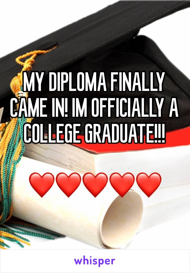 MY DIPLOMA FINALLY CAME IN! IM OFFICIALLY A COLLEGE GRADUATE!!!

❤️❤️❤️❤️❤️