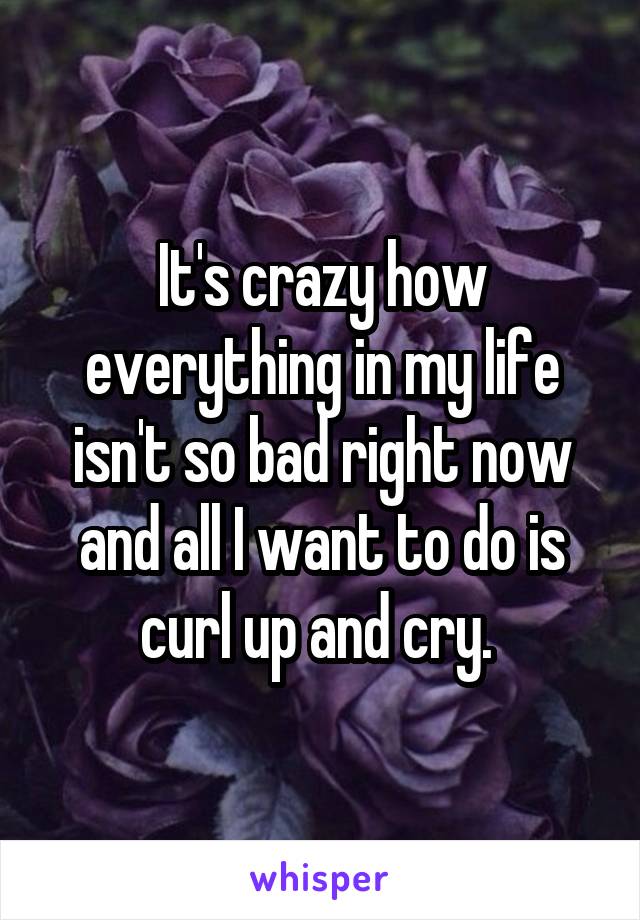 It's crazy how everything in my life isn't so bad right now and all I want to do is curl up and cry. 