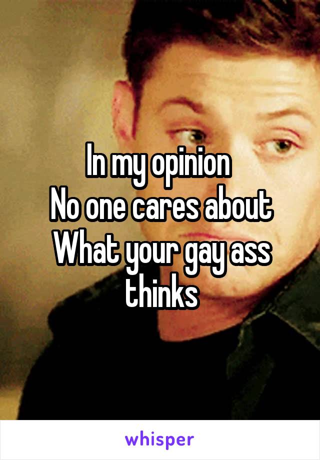 In my opinion 
No one cares about
What your gay ass thinks