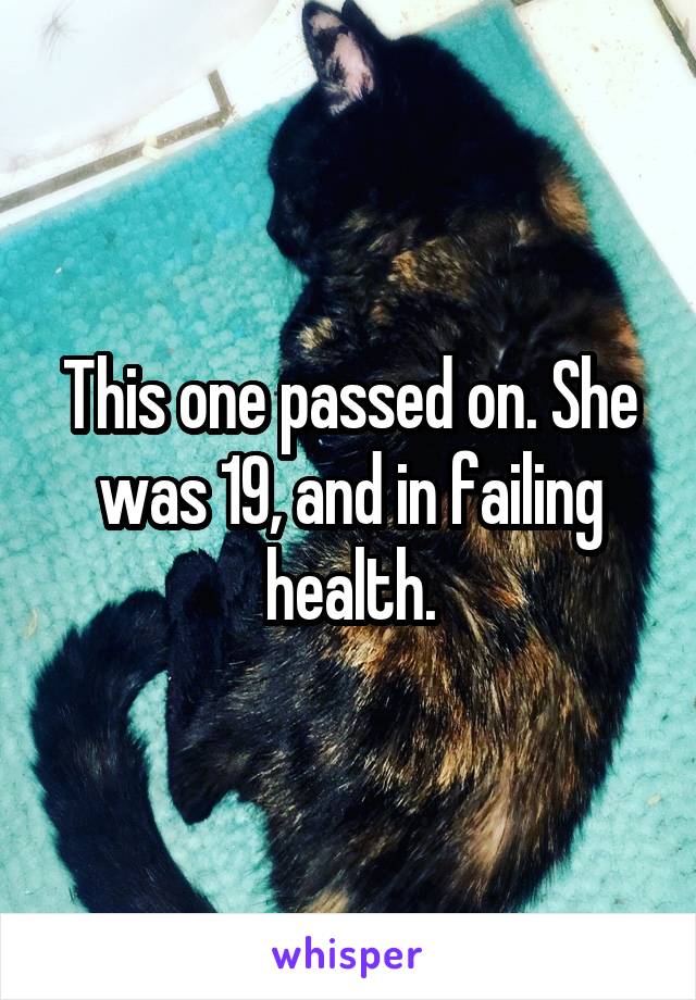 This one passed on. She was 19, and in failing health.
