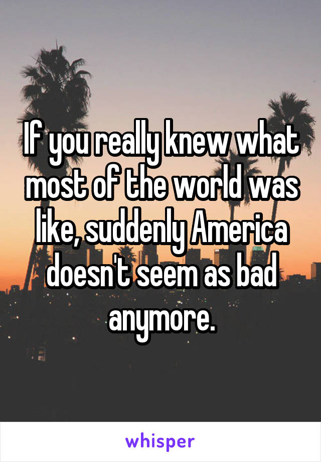 If you really knew what most of the world was like, suddenly America doesn't seem as bad anymore.