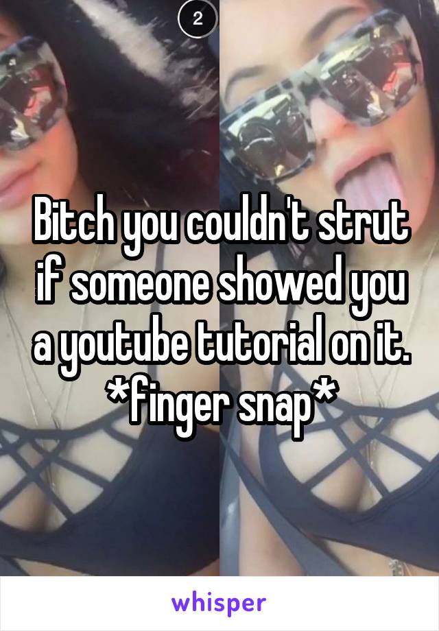 Bitch you couldn't strut if someone showed you a youtube tutorial on it. *finger snap*