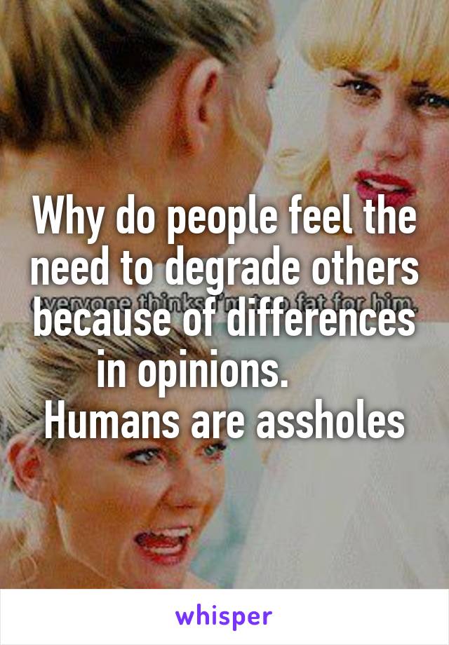 Why do people feel the need to degrade others because of differences in opinions.       Humans are assholes