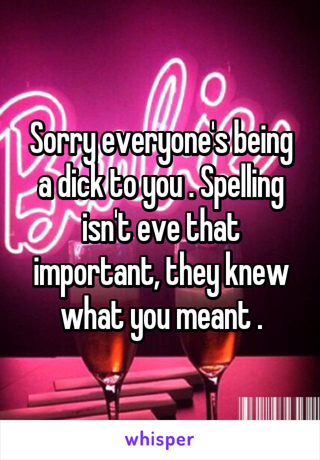 Sorry everyone's being a dick to you . Spelling isn't eve that important, they knew what you meant .