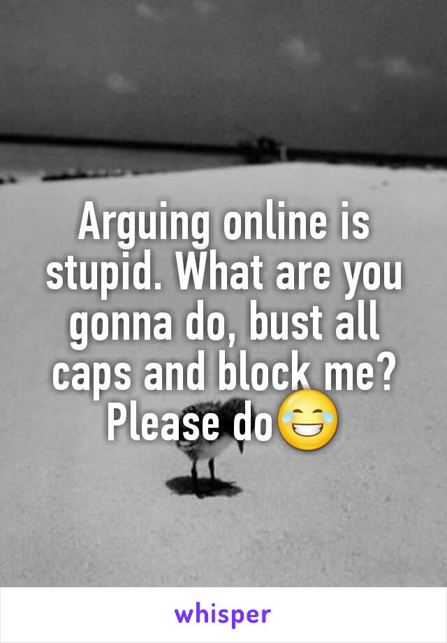 Arguing online is stupid. What are you gonna do, bust all caps and block me? Please do😂
