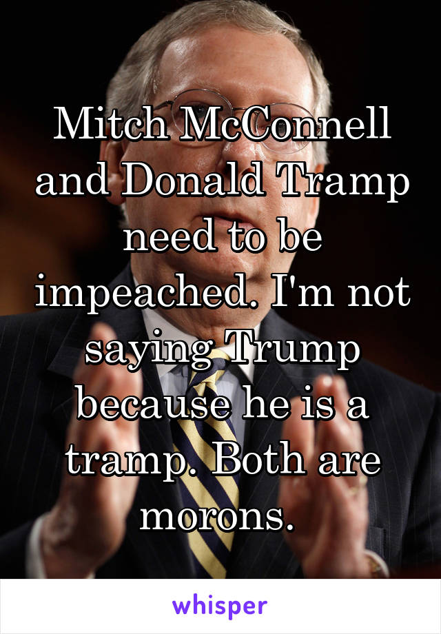 Mitch McConnell and Donald Tramp need to be impeached. I'm not saying Trump because he is a tramp. Both are morons. 